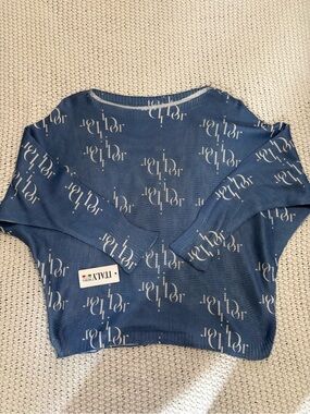 NWT Italy Moda Blue Monogram Knit Pullover Sweater Made in Italy
